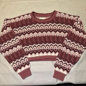 2/$35 Aeropostale Fair Isle Cropped Sweater Women’s Large pink and white Preppy